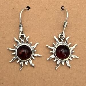 Amber Glass Sunburst Drop Earrings - Boho Celestial